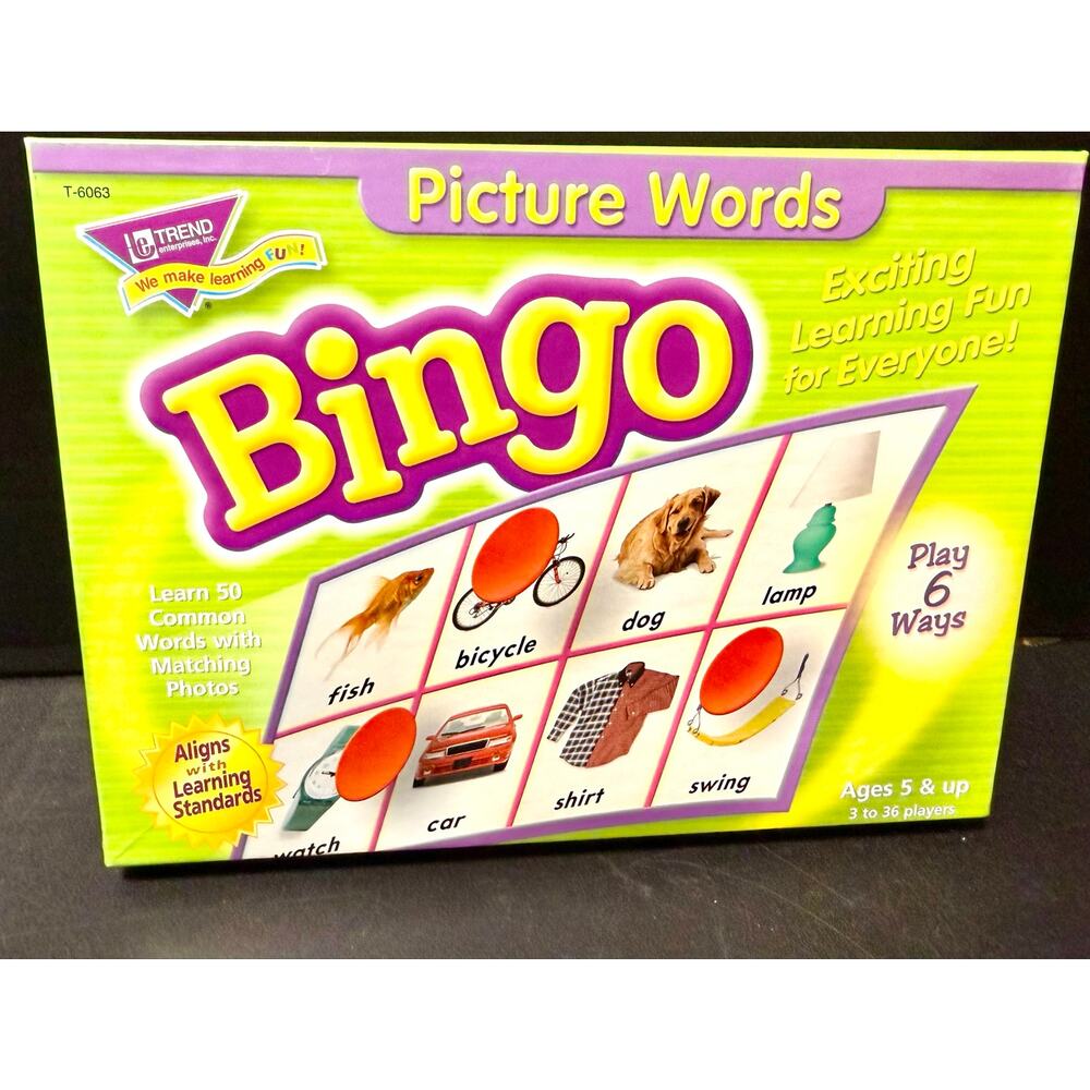 Picture Words Bingo Game reading vocabulary skills
